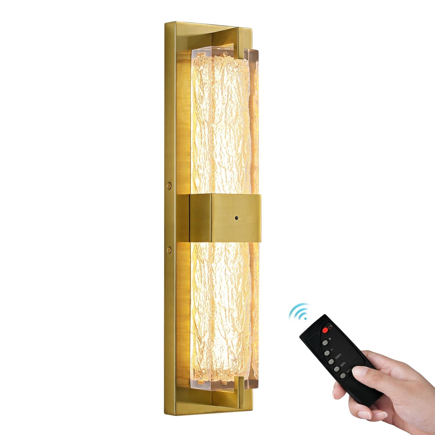 Battery Operated Resin Wall Sconce - Wireless Rechargeable Gold Wall Light Dimmable Led Remote Wall Sconces Lighting Modern Cordless Brushed Brass Vanity Light Fixture For Living Room Bedroom Bathroom