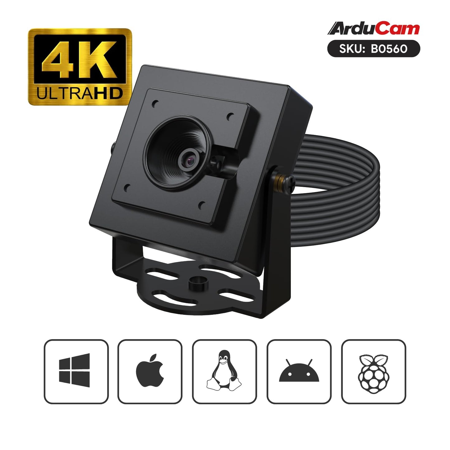 Arducam 4K USB Camera Module, AutoFocus HDR Lightburn Camera for Windows, Linux