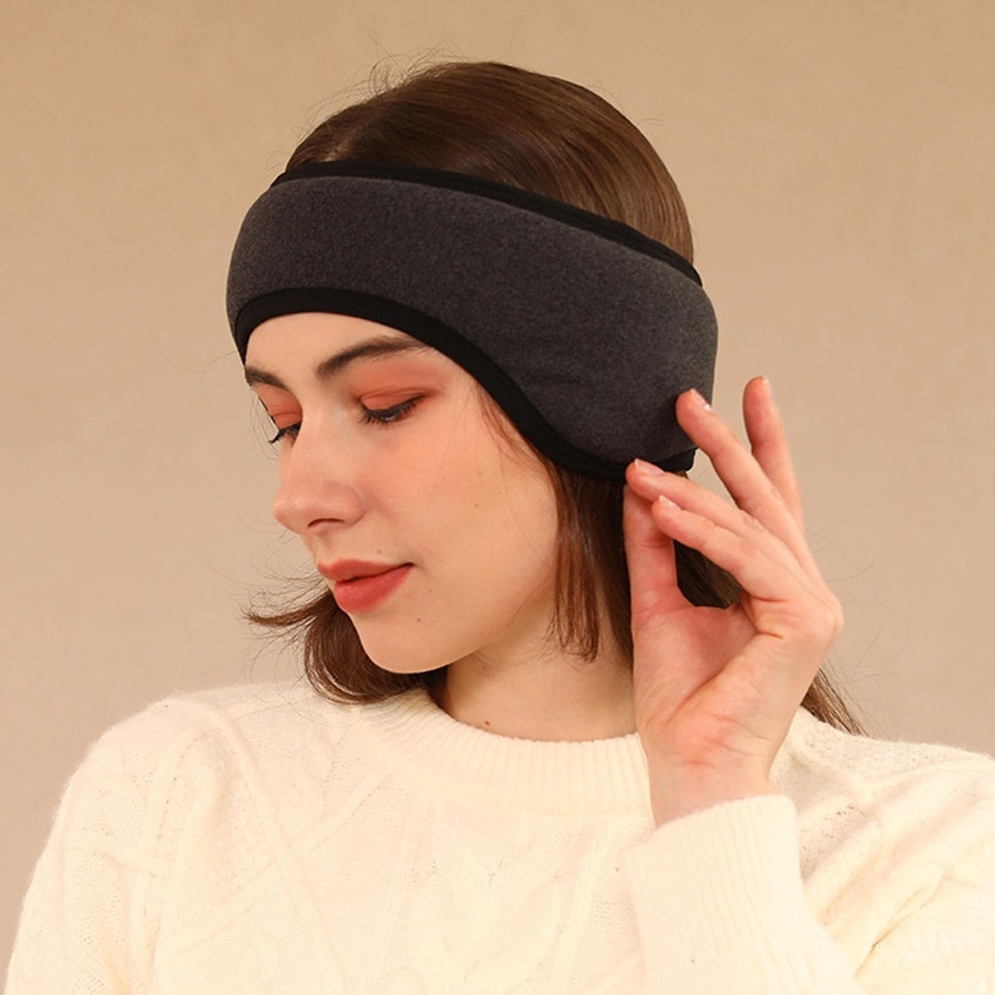 Agatige Sleep Ear Muffs, Soundproof Sleep Earmuff Headband Sleeping Noise Cancelling Ear Wrap Muffs Winter Women Sleep Mask (1, Black)