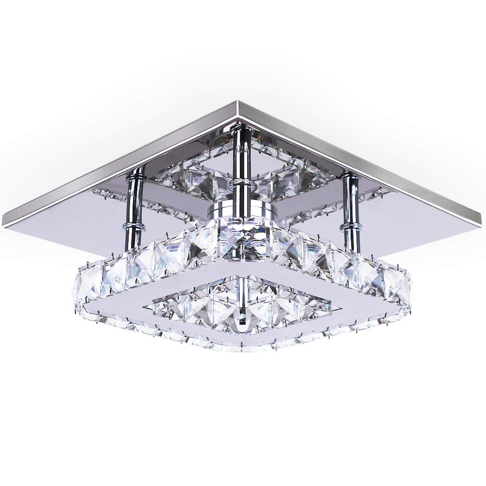 diisunbihuo Modern Crystal Chandelier 15W Cool White Mini Square Flush Mount Ceiling Light for Bedrooms and Dining Rooms