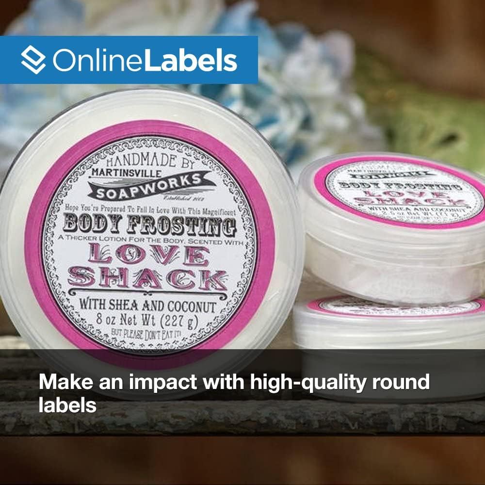 2 Inch Round Labels - Permanent, White Matte - Candle, Lid, Product, Favor Labels - Pack of 500 Circle Stickers, 25 Sheets - Inkjet/Laser Printers - Online Labels