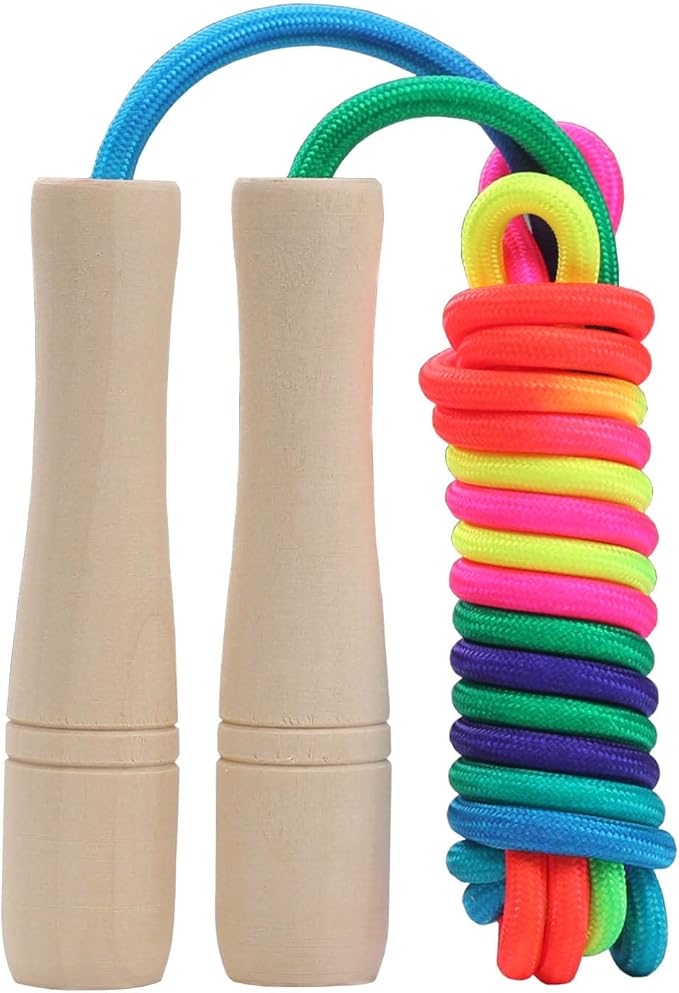 Jump Rope Kids, 8.5ft Adjustable Cotton Skipping Rope with Wooden Handle for Boys and Girls Fitness Outdoor Exercise (Rain...