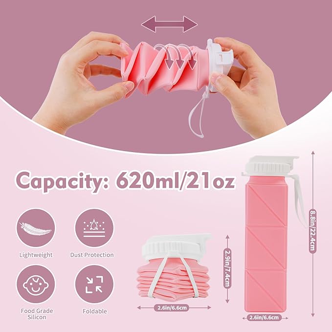 20 oz Water Bottles Collapsible (Set of 4) | BPA Free Leakproof Lightweight Foldable Silicon Water Bottles | Twistable Water Cup | for Travel Gym Hiking Camping Running Cycling Sports