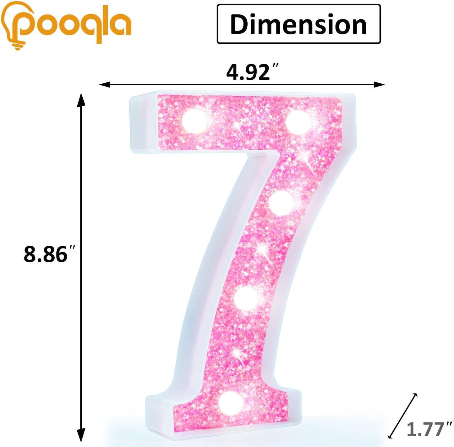 Pooqla Marquee Numbers  Pink Light Up Numbers For Girls 7Th Birthday  Battery Powered Glitter Number Night Light Gift For Christmas Bedroom Dorm Room Party Decoration  Cool White Number 7