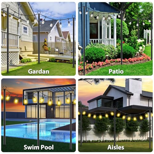 10Ft String Light Poles 4 Pack,Light Poles for Outside Lights,Outdoor with Fence Brackets Hanging Lights,Metal Stand Deck ...
