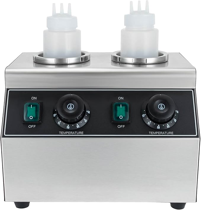 Electric Sauce Bottle Warmer 0.72x2Qt Commercial Electric Sauce Warmer 400W Hot Chocolate Warmer 86-176°F Sauce Warmer Dispenser Double Bottles Cheese Warmer for Home Restaurant