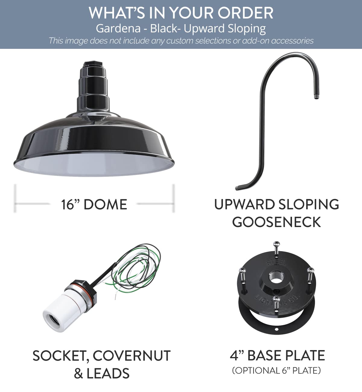 Steel Lighting Co. Gardena Barn Light - 16 Upslope Gooseneck, Black Steel, Outdoor Wall Mounted Farmhouse Lighting