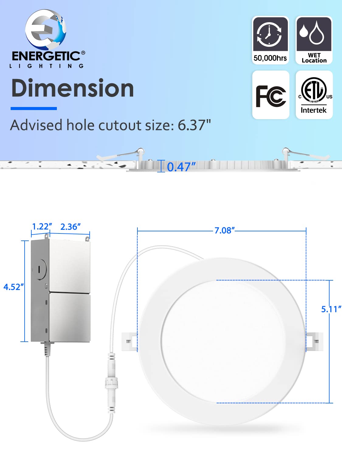 Energetic Lighting 12 Pack 6 Inch Slim LED Recessed Light, 900LM, 5000K Daylight, Dimmable, ETL & FCC Certified, Model JY