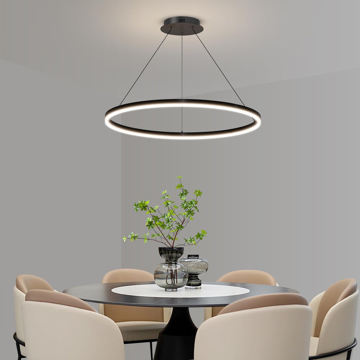 Mikeru Modern Led Chandelier Light  Ceiling Pendant Light Fixtures With Remote Control 3000K-6500K Adjustable Color Temperature Light For Living Room  Bedroom  Kitchen (23.6In