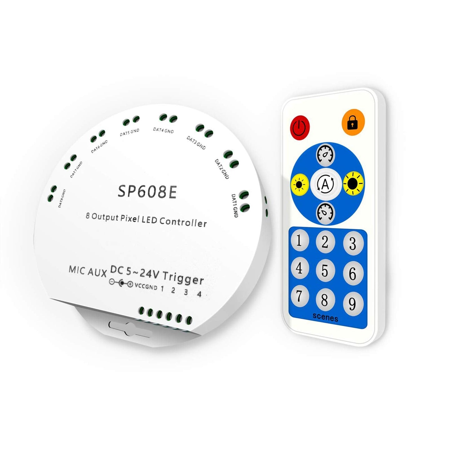 Btf-Lighting Sp608E Bluetooth Controller For Ws2812B/Ws2811 Led Strip, 8 Ports, Built-In Mic, White Fpcb