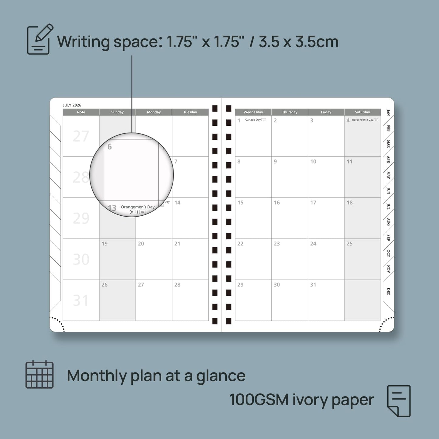 POPRUN 2026 Planner (Medium Size 8.5'' x 6.25'' Wire-Bound Hard Cover) Daily Weekly and Monthly Calendar - Agenda 2026 (Jan.2026-Dec.2026) with Hourly Schedule, Monthly Tabs - Haze Blue