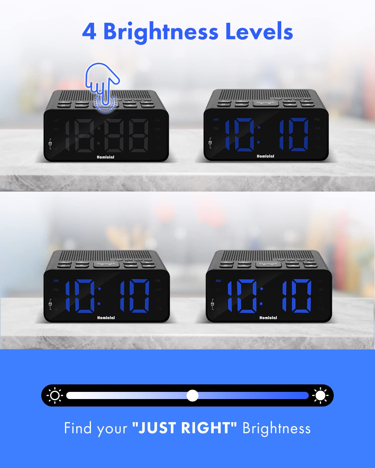 Homicial Digital Alarm Clock Radio With Am/Fm Radio, Multi-Colors 1.4    Led Digits, Preset, Sleep Timer And Clear Display With