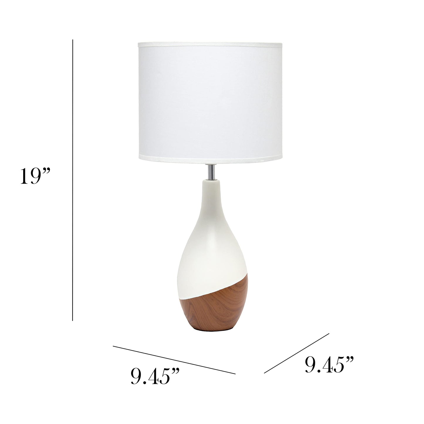 Simple Designs LT1118-DWD Bedside Table Lamp, Asymmetrical Line, Off White/Dark Wood, 9.45inL x 9.45inW x 19inH, Ceramic Shade