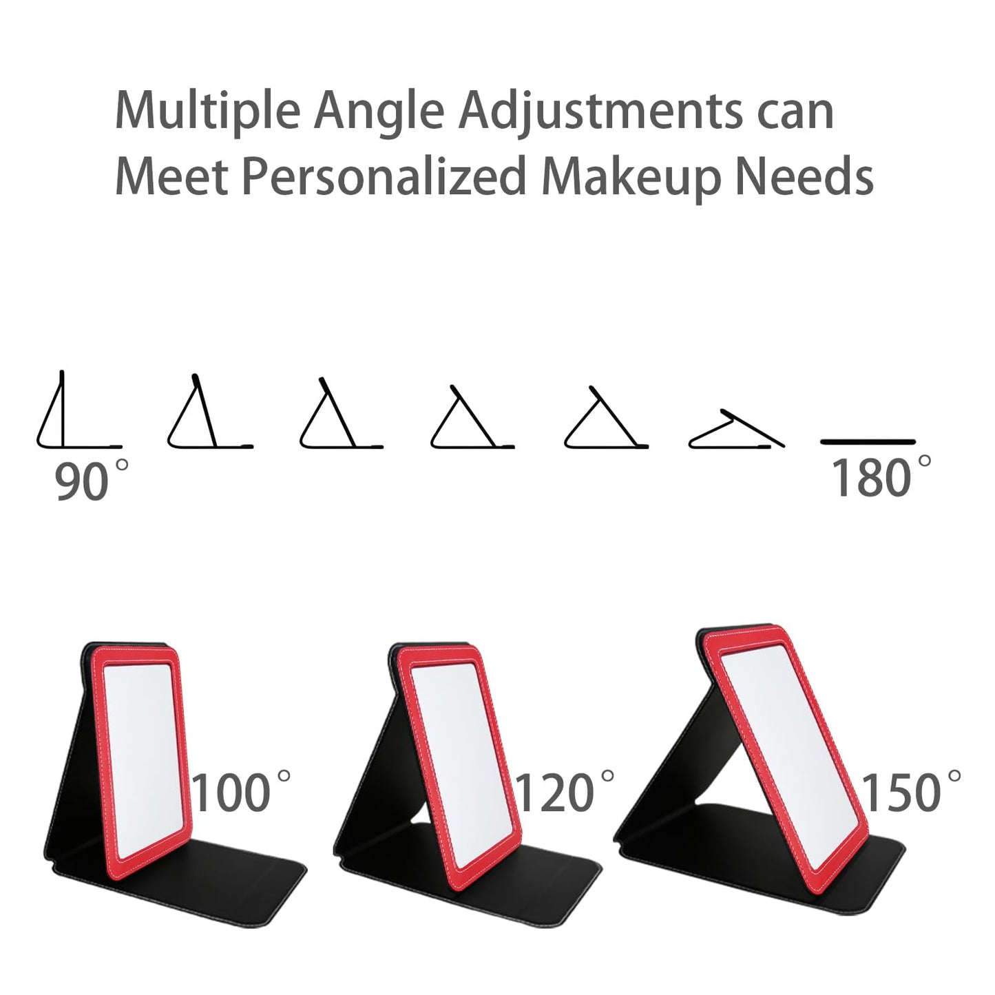 PDOZV Travel Mirror for Desk, 5.3  6.9    Adjustable Rectangle PU Edge Covering Red Foldable Desk Mirror with Stand for Travel C