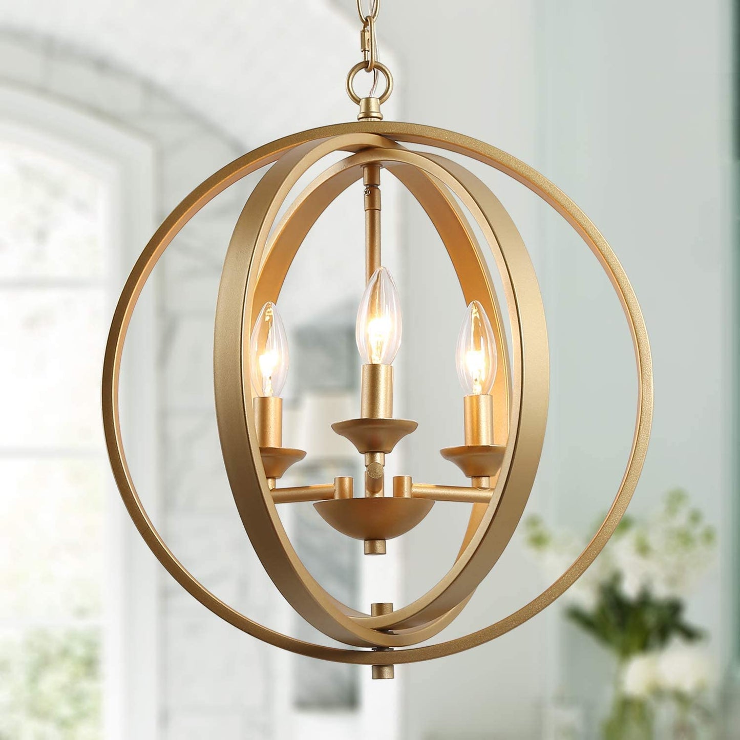 KSANA Gold Orb Chandelier 3 Light Modern Fixture for Dining, Living Room, Bedroom, Foyer, Kitchen