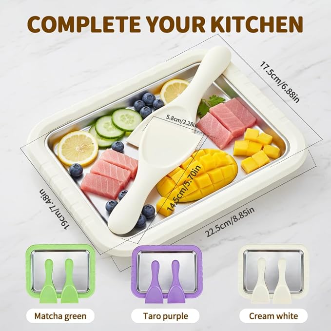 Rolled Ice Cream Maker Kit, 2026 New At-Home Stainless Steel Instant Freeze Plate with 2 Scrapers, DIY Rolled Ice Cream Tray, Perfect for Family Fun, Easy Homemade Desserts (Purple)