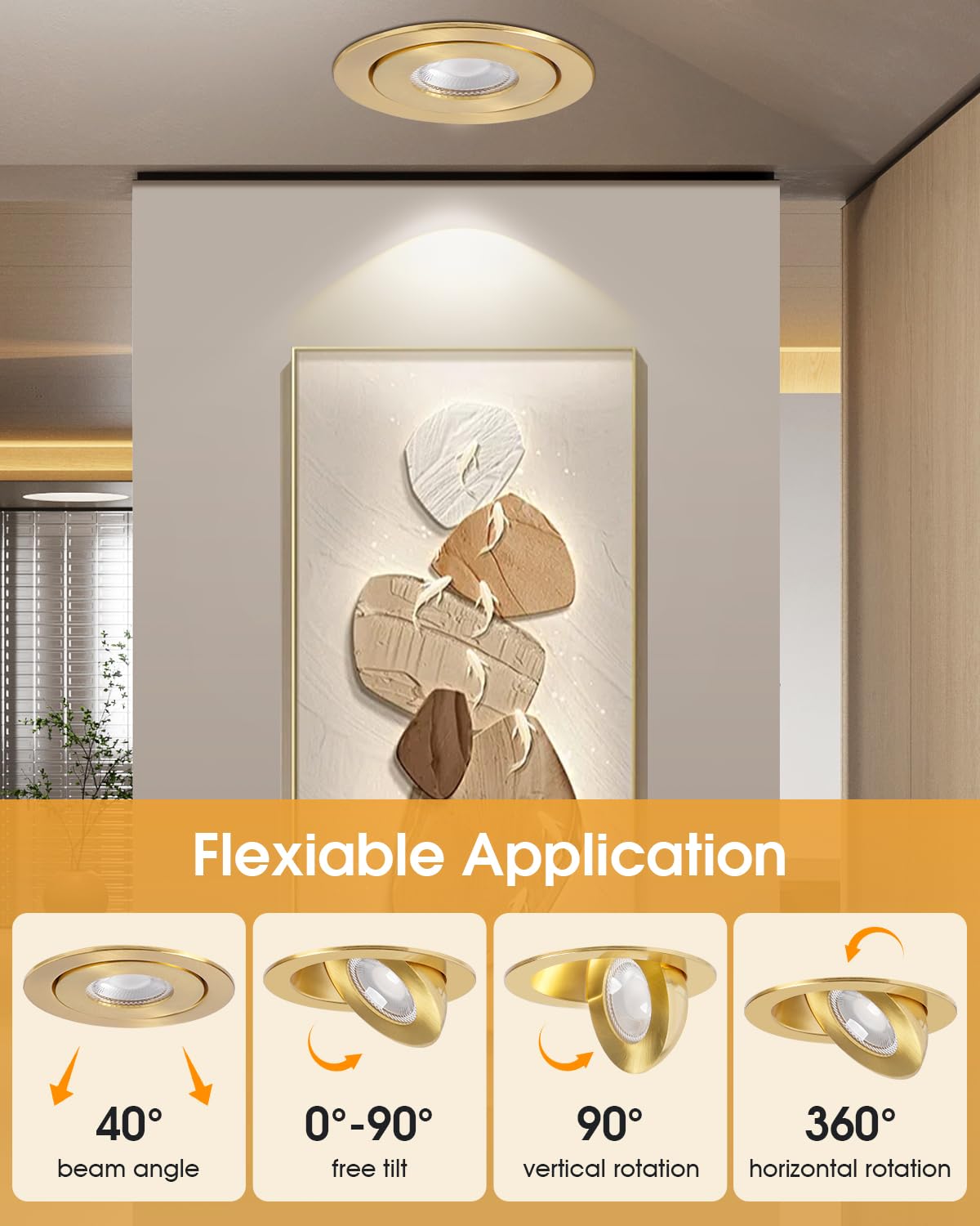 Popanu 4 Inch Led Recessed Light - 9W Gold Gimbal Recessed Lighting Canless Soffit Swivel Eyeball 90 Tilt Wafer Slope Ceiling Adjustable Spotlight Dimmable For Accent Lighting Gold 6 Pack