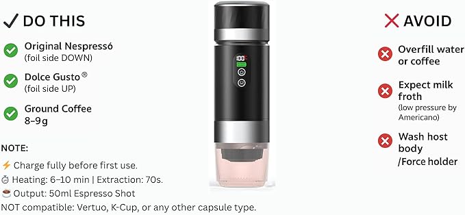 Portable Espresso Maker, 20 Bar Pressure Small Coffee Machine, Rechargeable Battery Operated Mini Coffee Maker for Pods or Grounds, Includes Car Charger, for Hot & Iced Coffee (Silver)