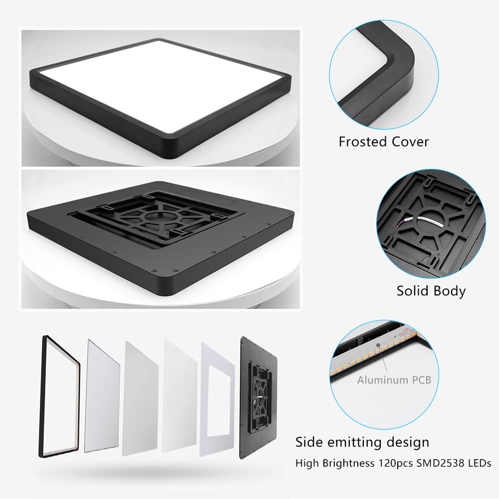 12Inch 24W Square Led Ceiling Light Fixtures Flush Mount  3000K Warm White Led Ceiling Lamp  Surface Mount Modern Ceiling Lights  Slim Flat Panel Lighting For Bedroom  Kitchen  Bathroom Etc.Black
