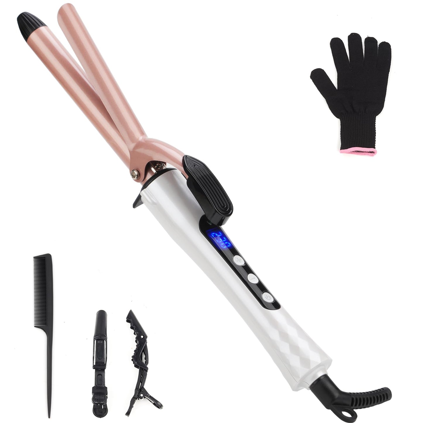 Curling Wand 19mm Professional Ceramic Hair Curling Iron with Clip for Short to Long Hair Styler Curler, Digital Display, Hair C