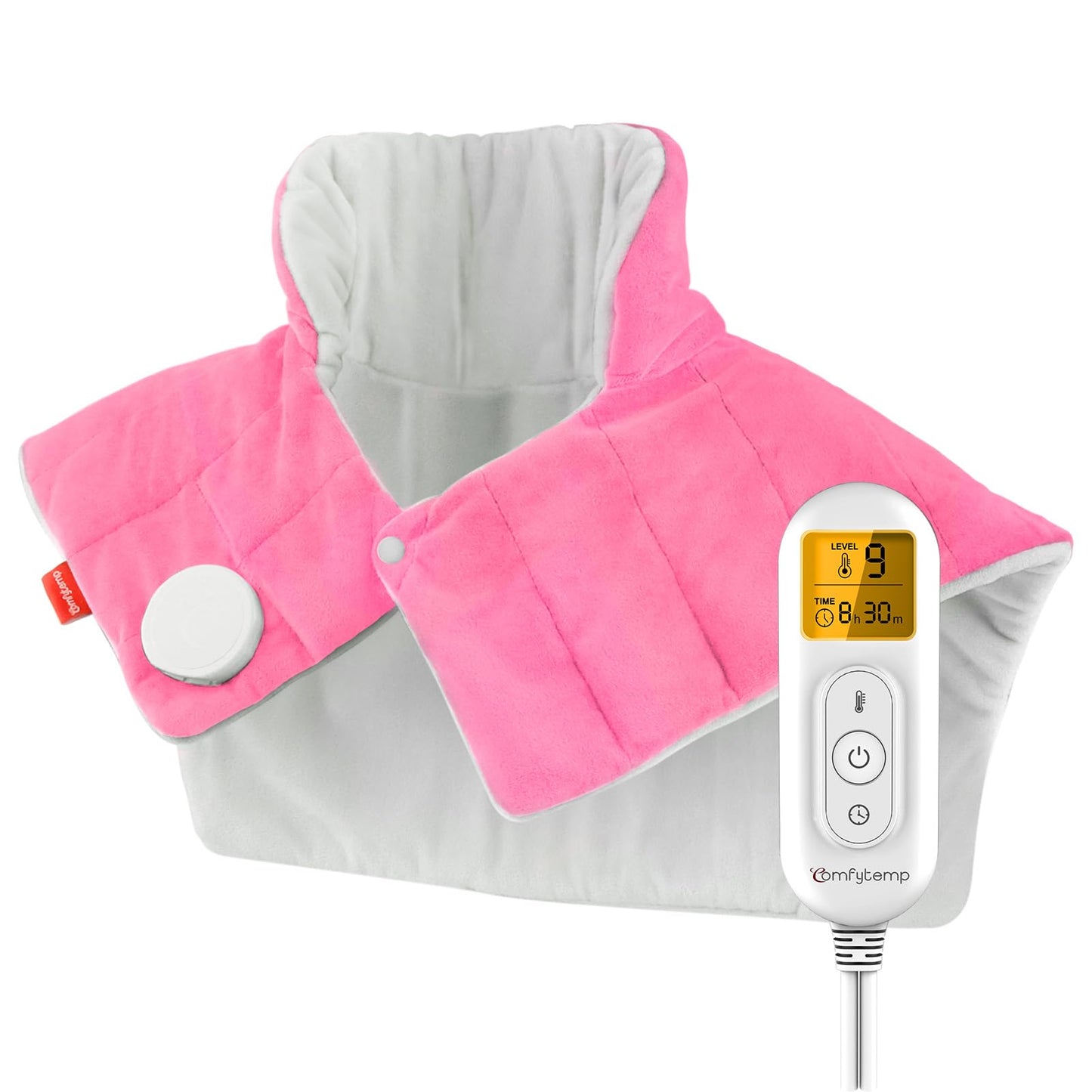Comfytemp Heating Pad for Neck and Shoulders and Back, 2.6lb Weighted Electric Heat Pad FSA Eligible, Large HSA Heated Wrap, 9 Heat Settings & 11 Timer, Birthday Gifts for Women Men Mom Dad, Pink