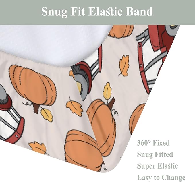 Red Tractors Pumpkins Baby Changing Pad Covers for Boy Girl Autumn Farm Trucks Harvest Fitted Change Table Mats Fall Farmhouse Vehicle Soft Diaper Changing Pad Sheets for 32''×16'' Contoured Pad