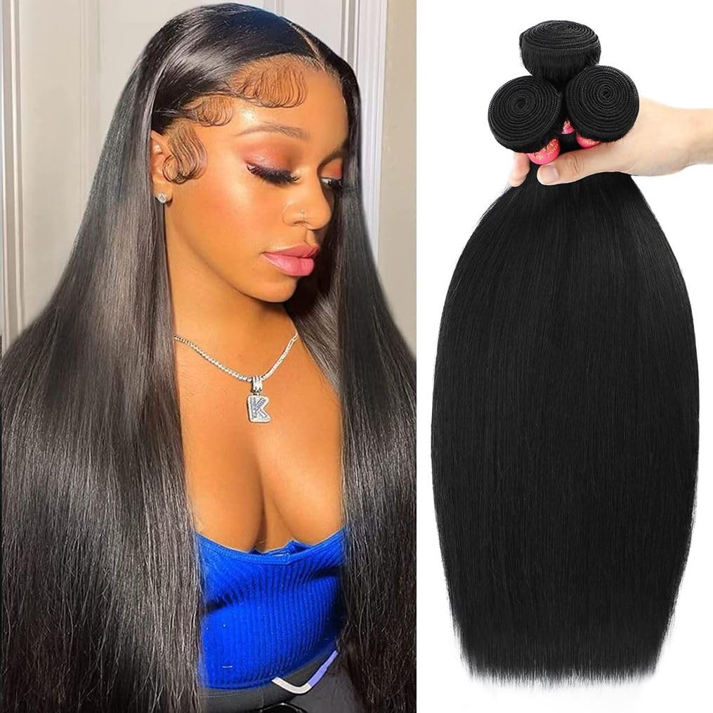 22 24 26 Inch 3 Bundles Human Hair Straight 12A 100% Unprocessed Brazilian Virgin Human Hair Bundlles Straight Natural Black, Tr