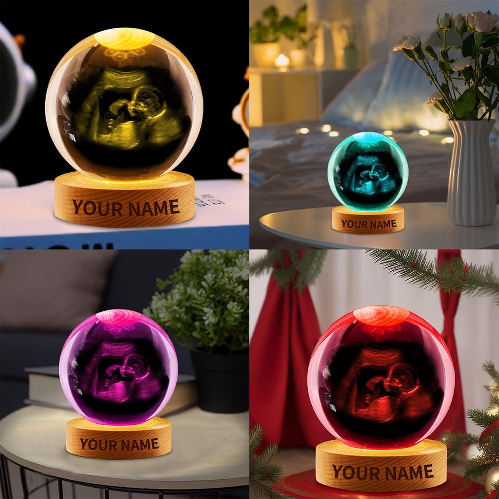 Personalized Baby Ultrasound Crystal Night Light Gift for Women, Custom Name/Number Baby Ultrasound 3D Crystal Ball Night Light Lamp for Bedroom Room Decor Party Bar Christmas Birthday Gift