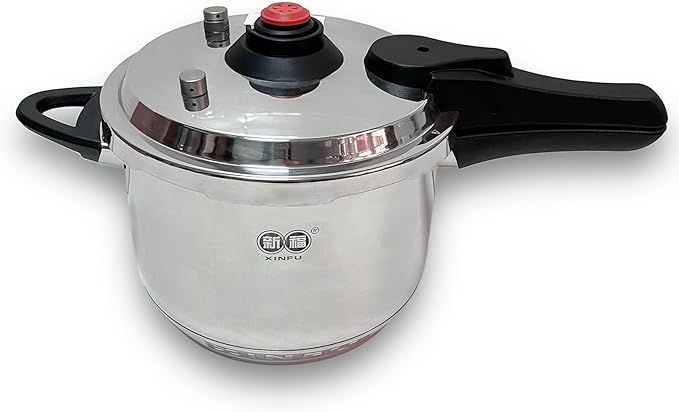 XINFU Heavy Duty 304 Stainless Steel Pressure Cooker 6.3 Quart, Serves 4-6, Standard and Fast Modes, Multi-Safety, Even-Heat Patented Base, Compatible with Gas, Electric, Ceramic and Induction Stoves