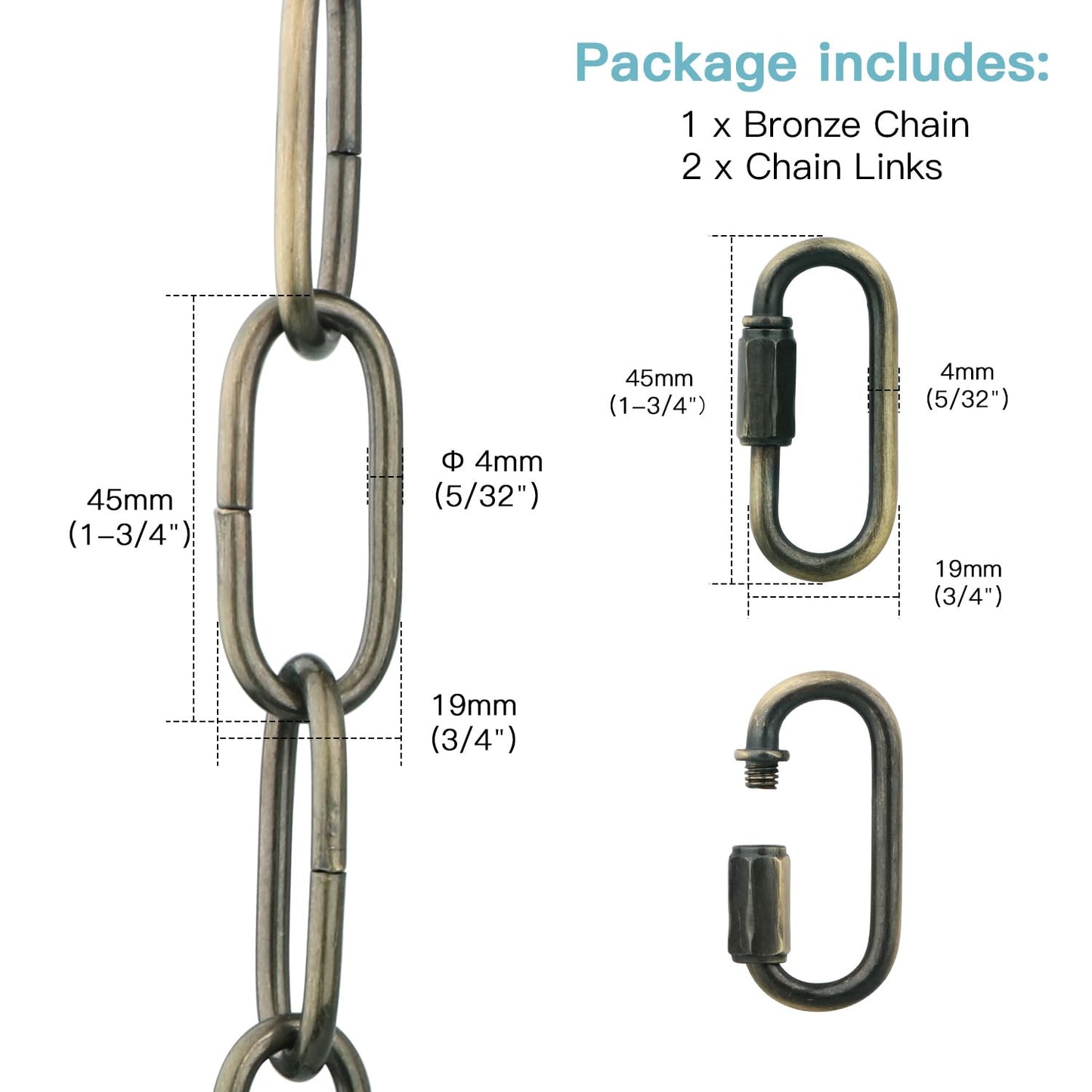 Helunsi Bronze Chandelier Chain - 6Ft Heavy Duty Iron Light Fixture Extension With Connection Link Lock