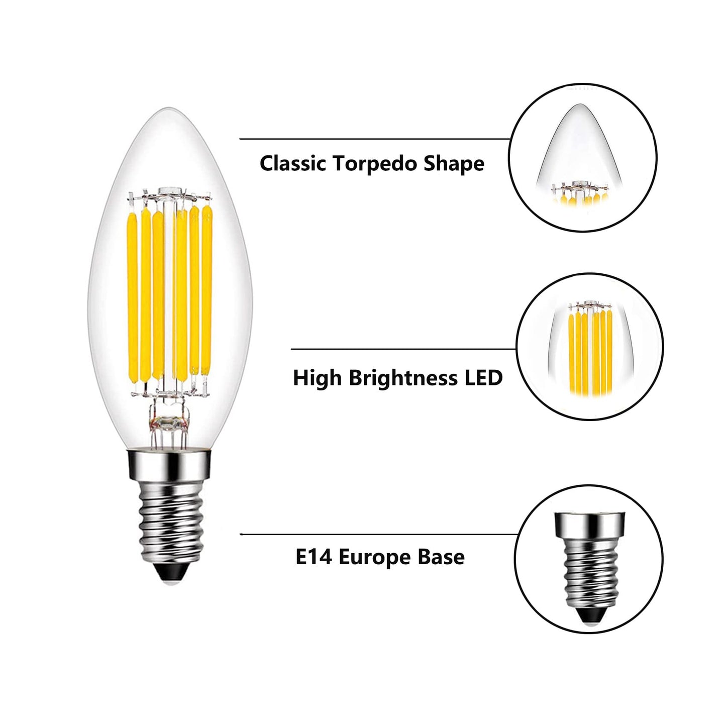 E14 Led Bulb Dimmable 60W Equivalent 2700K Warm White  E14 Light Bulbs European Base 6W 600Lumens Ac120V  E14 Edison Bulb For Turkish Lamp Light Bulb Replacement  4 Pack