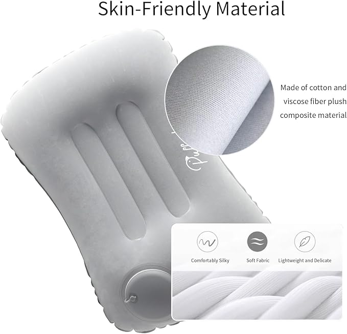 Ultralight Inflatable Travel Pillow Press to Inflate Compressible Ergonomic Neck and Lumbar Support While Camping Driving Sleeping Dark Blue