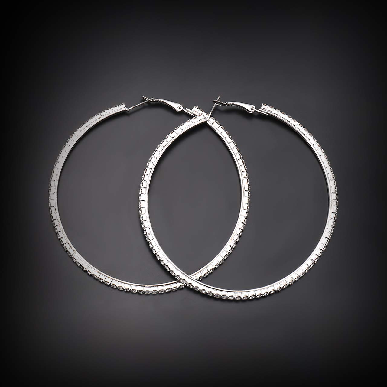 BSJELL Hoop Earrings for Women Silver Large Cubic Zirconia Hoop Earrings Big Circle Stud Earrings Crystal Bridal Wedding Fashion