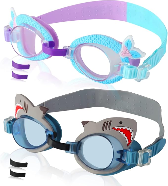 Tsctswk 2 Pack Kids Swim Goggles No Leaking Anti Fog Waterproof Adjustable Goggles for Kids Ages 2-12 Toddler Boys Grils