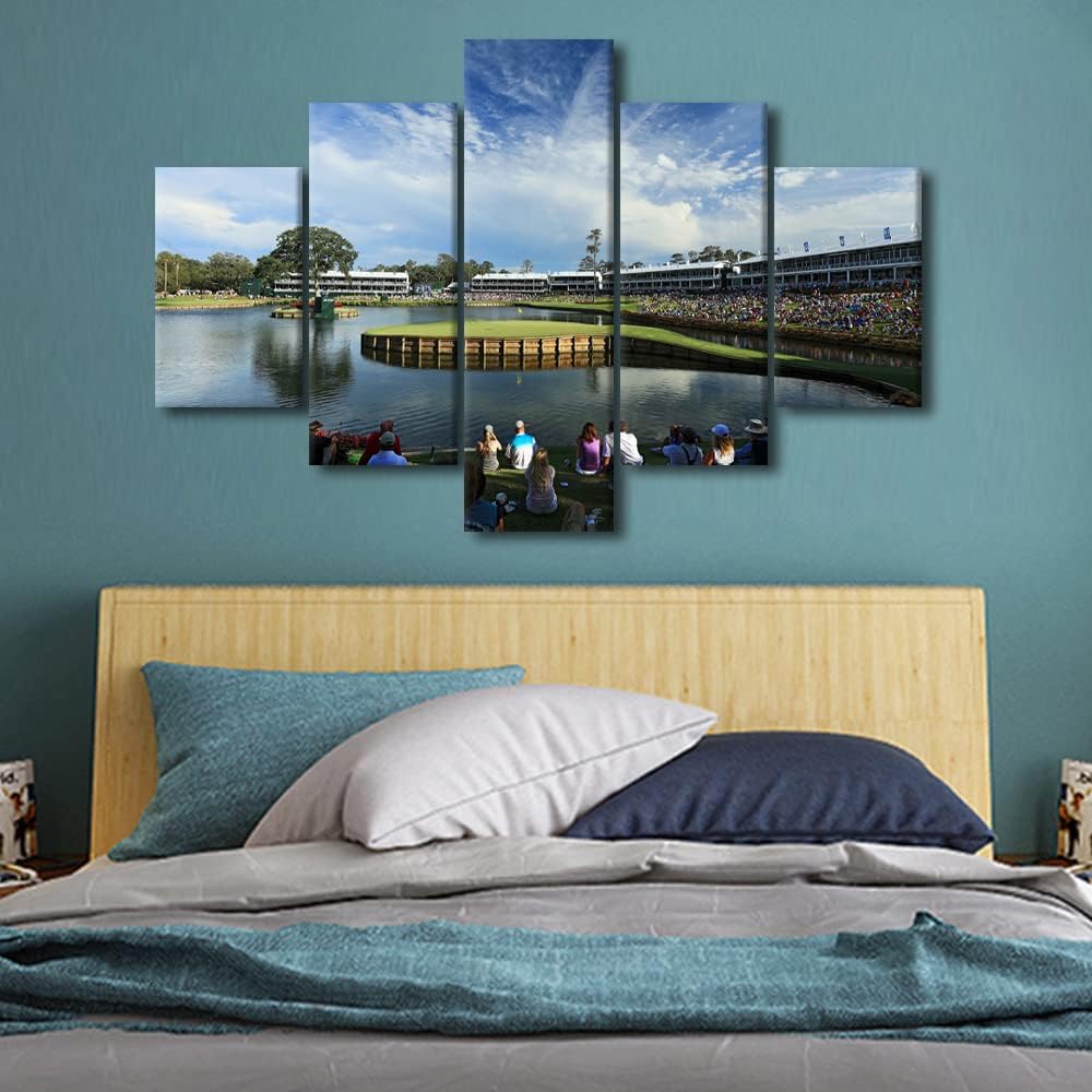 5 Piece TPC Sawgrass Golf Course Pictures Wall Art Canvas Prints Golf Course Field Paintings American Golf Course Wall Decor for Living Room Bedroom Office Paintings Framed Ready to Hang - 60"W x 40"H