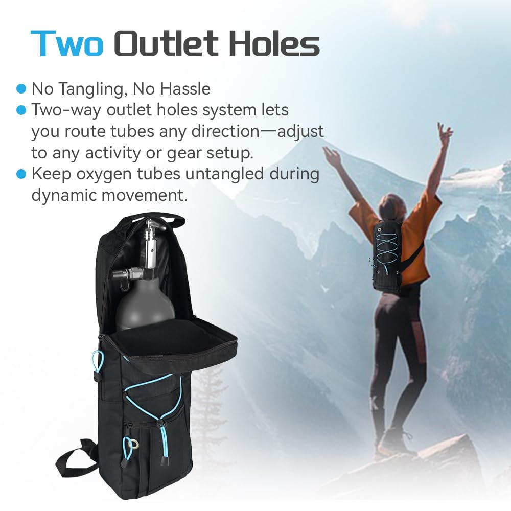 Portable Oxygen Tank Backpack for A, B(M6), C(M9), D, M2, Ml6, M7 Size Oxygen Cylinders, Durable Oxford Material with Chest Strap & Four Outlet Holes, Wheelchair Bag for Travel, Storage & Carry