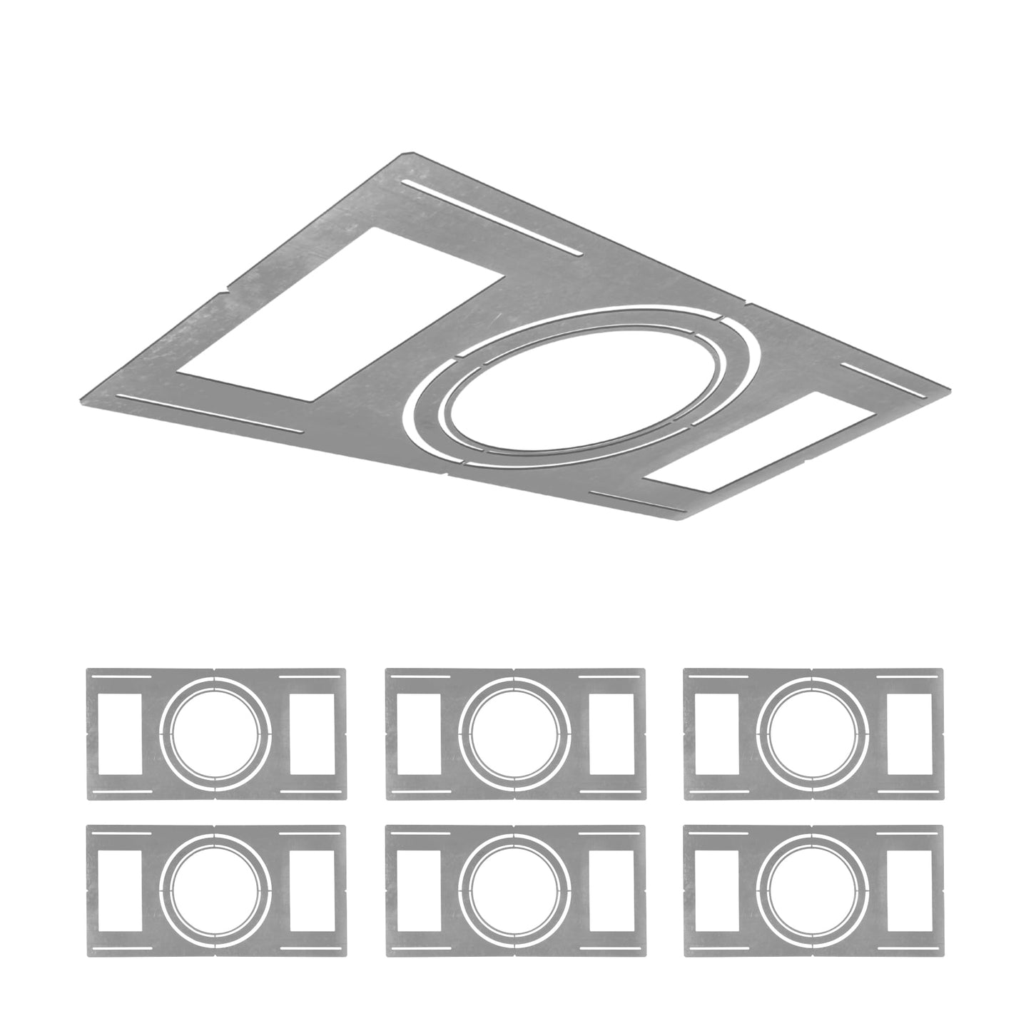 ASD New Construction Mounting Plate with Symmetric Round Hole - 8-10-12 Flat Steel Rough-in Wafer Light Bracket, LED Recessed Li