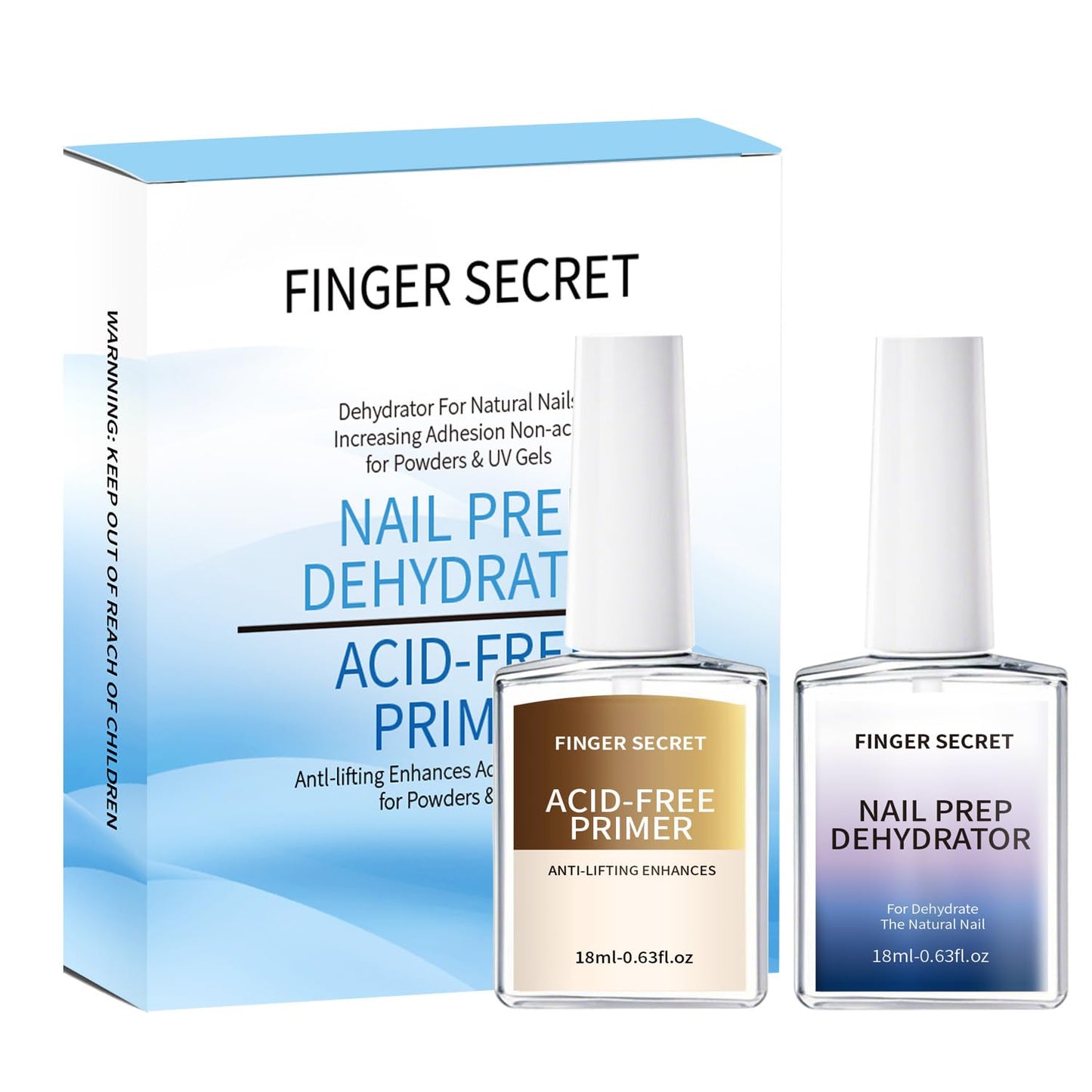 Finger Secret Acid-Free Primer and Nail Prep Dehydrator for Poly Gel Nail Kit Acrylic Nails Fast Dry Prep Kit for Design Art in