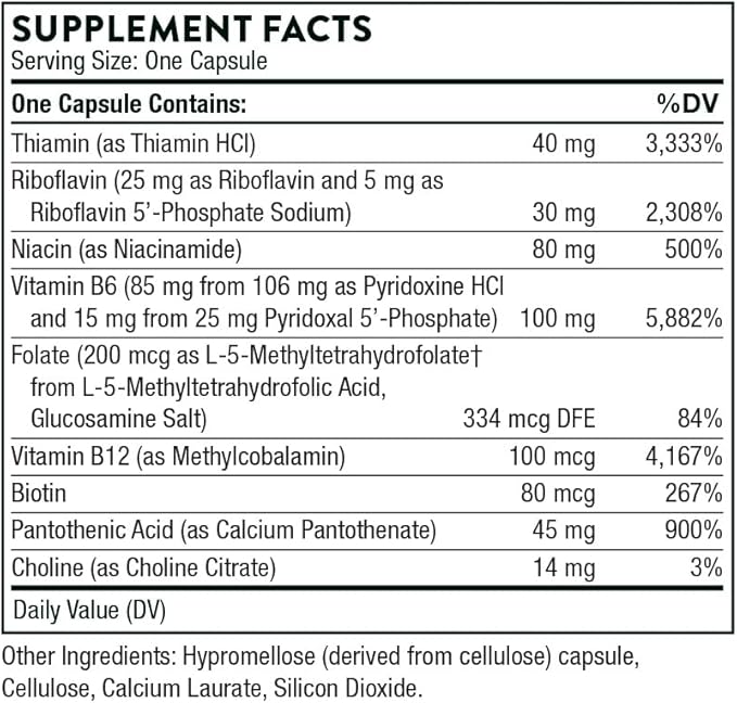 THORNE B-Complex #6 - Vitamin B Complex with Active Forms of Essential B Vitamins and Extra B6-60 Capsules