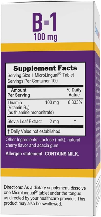 Superior Source B-1 100 mg - Vitamin B Supplement Supports Healthy Energy & Growth - Nervous & Digestive System Support Formula with Thiamin - 100 Sublingual Dissolving Tablets
