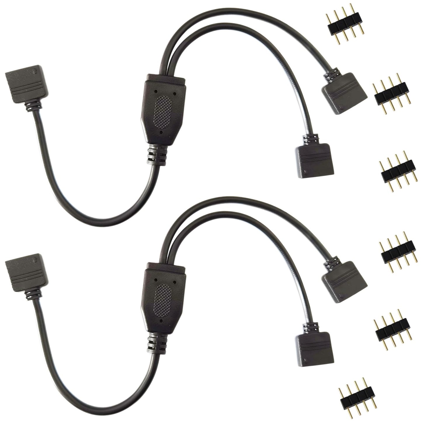 Tronicspros 2Pcs 4 Pin Rgb Led Strip Splitter Cable - 12 Inch, Black, Copper, 1 To 2 Connector For Smd 5050 3528 283