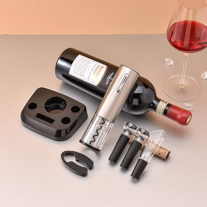 COKUNST Electric Wine Opener Set with Stand, USB Charging Corkscrew Remover, One-click Button Rechargeable Cordless Bottle Openers with Wine Pourer, Vacuum Stoppers, Foil Cutter for Home Party Wedding
