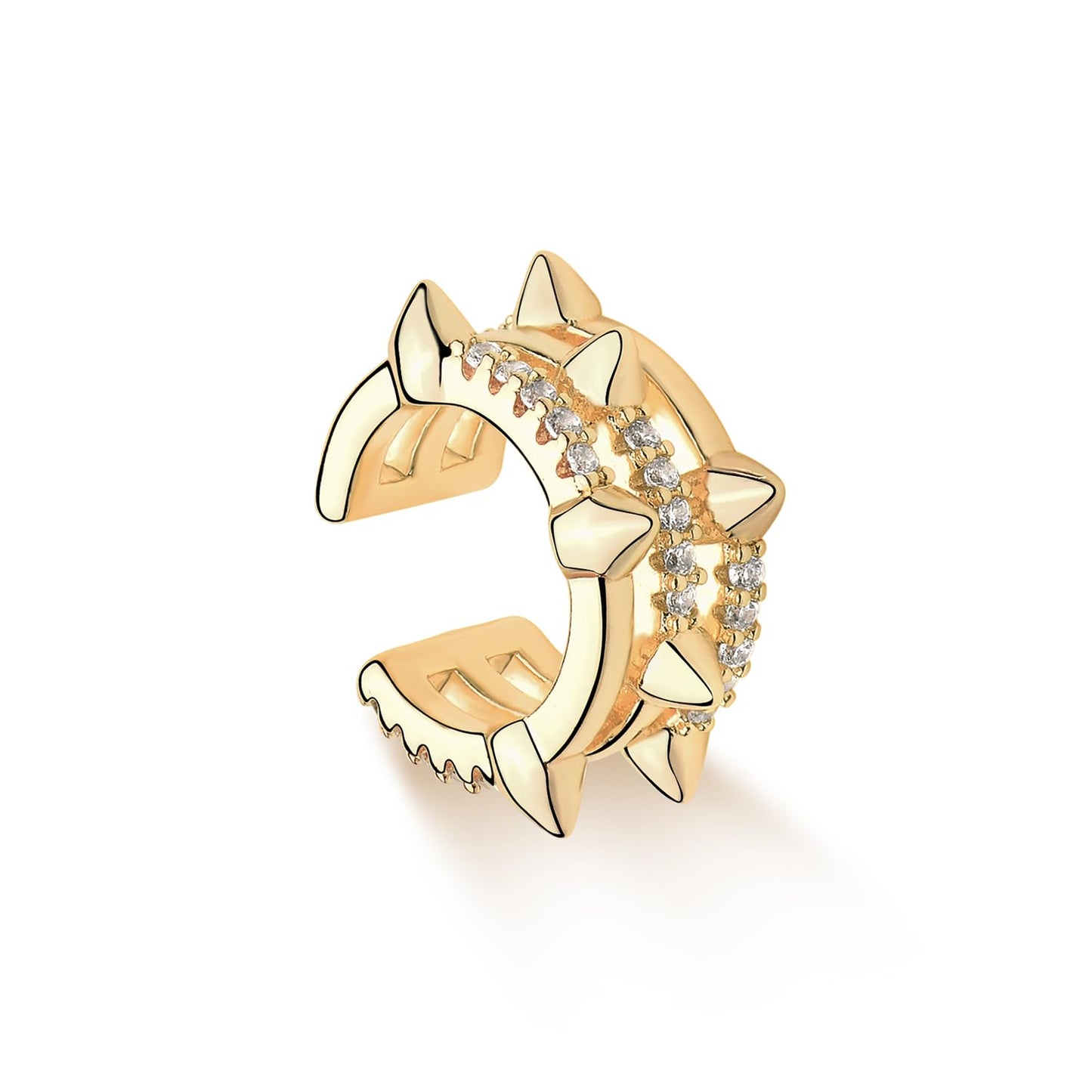 MYEARS Women Ear Cuff Earring Gold Non Pierced Cartilage 3 Split Stripe Band Spike Clip on Wrap Hoop Diamond CZ 14K Gold Filled