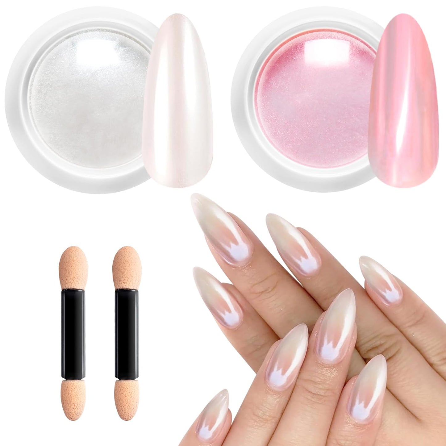 Pearl Chrome Nail Powder BISHENGYF -?Fairy Effect?Pink Chrome Nail Powder White Pearlesent Aurora Mermaid Iridescent Nail Chrome