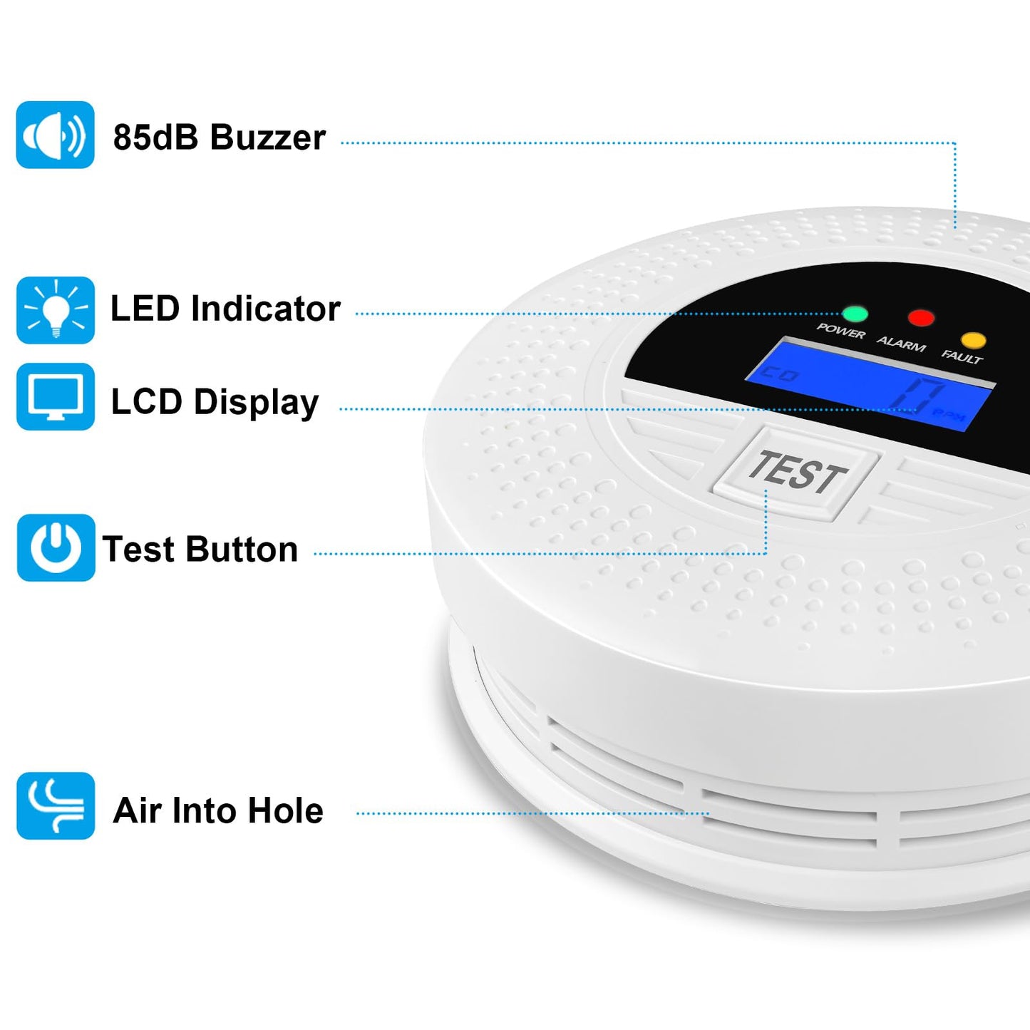 2-Pack, Smoke Alarm and Carbon Monoxide Detector, Carbon Monoxide and Smoke Detectors with LCD Display, Battery Powered, Easy to Install