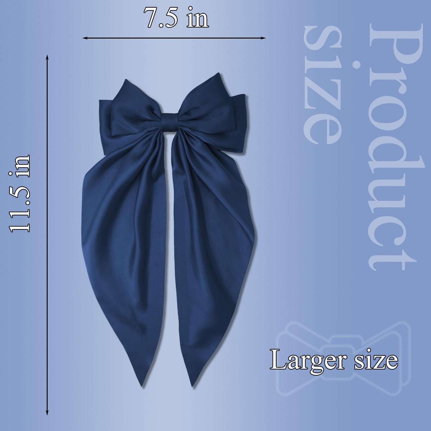 Hair Bows for Women, 2Pcs Navy Blue Bow Hair Clips for Girls, Silky Satin Hair Bows Clips Long Tail, Large Hair Barrettes Cute A
