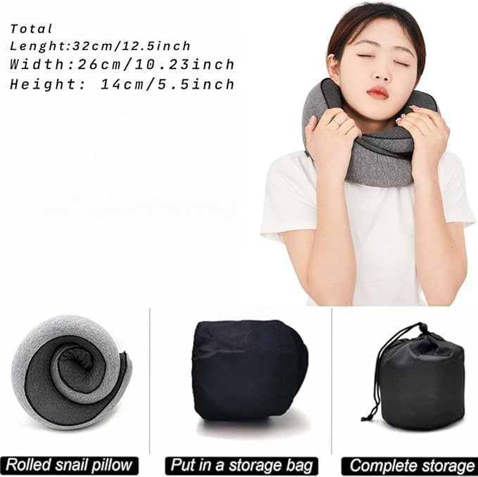Memory Foam Neck Pillow for Travel, Adjustable Velcro Strap, Durable and Easy to Clean.Reduces Pressure Points and Promotes Better Alignment, Helping Prevent Neck Pain (Light Grey).