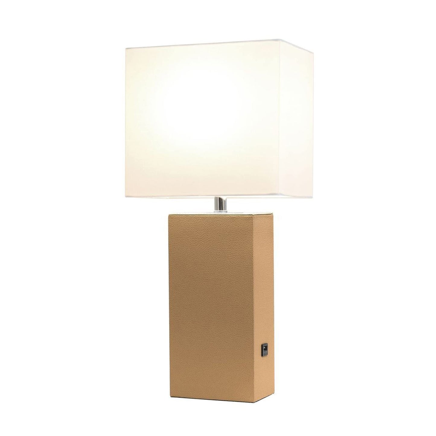 LALIA HOME Bedside Table Lamp with USB Charging Port, 21in, Beige, Model LHT-3012, MDF & Leather Material