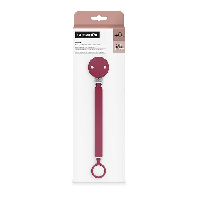 Suavinex Wonder Silicone Baby Pacifier Clip, Spain's #1 Baby Bottle and Pacifier Brand, Paci Clips for Babies, Essentials, Viva Magenta