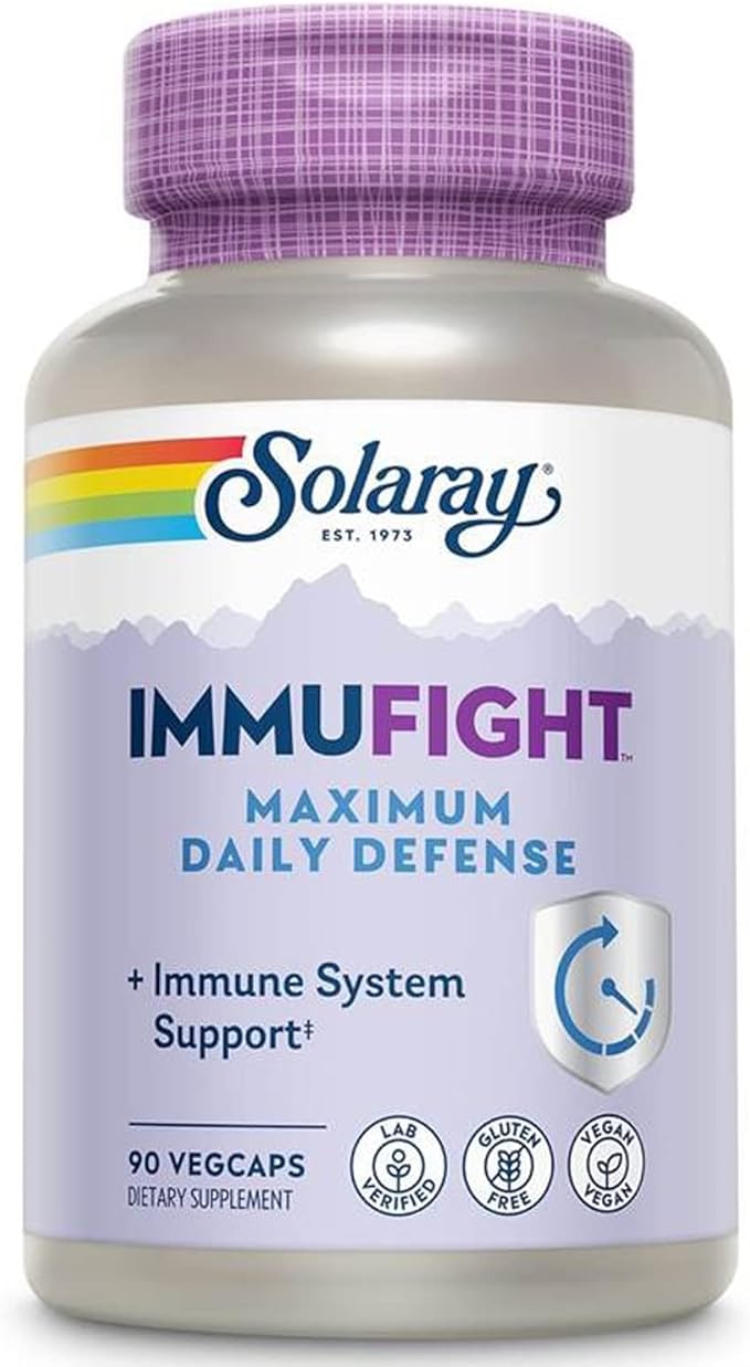 SOLARAY Immufight Maximum Daily Defense, All Day Immune Support, Vitamin C, Vitamin D, Zinc, Probiotics, Monolaurin, Acerola & More, Vegan & Gluten Free, 60 Day Guarantee, 30 Servings, 90 VegCaps